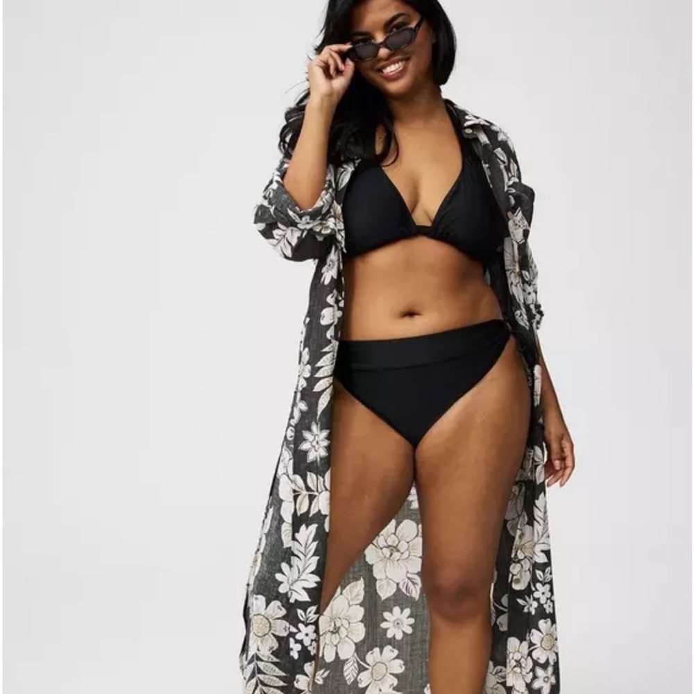 Torrid Button Up Kimono Split Side Maxi Shirt - image 1